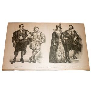Antique Münchener Bilderbogen No 296 German Fashion Costume Lithograph Print